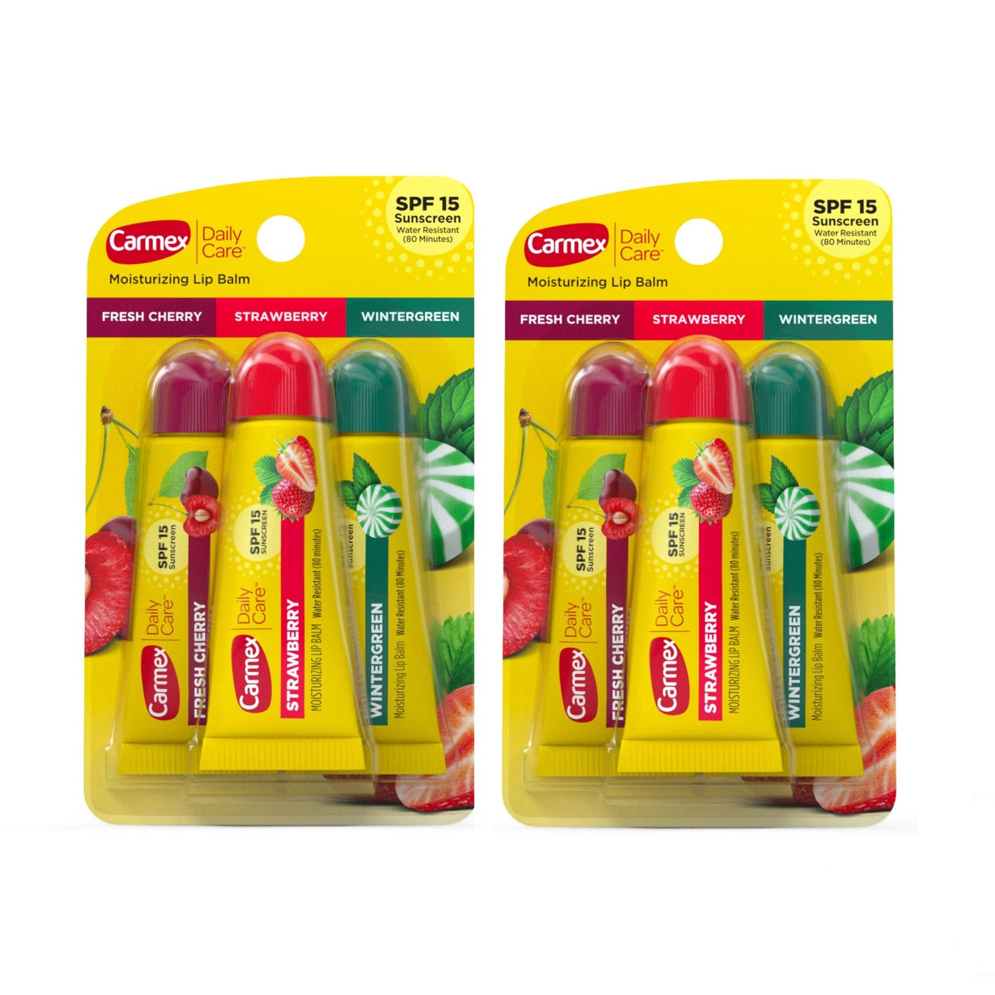 Carmex Daily Care Moisturizing Lip Balm Tubes with SPF, Fresh Cherry, Strawberry and Wintergreen Lip Balm Pack, 0.35 OZ - 4 Count (Pack of 2) Beauty & Personal Care Carmex