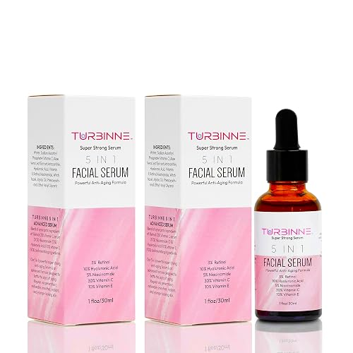 TURBINNE 5 In 1 Overnight Facial Serum. 5 Powerful Serums. Retinol, Hyaluronic Acid, Niacinamide, Vitamin C & E. Powerful Anti-Aging, Reduce Wrinkles Beauty & Personal Care TURBINNE