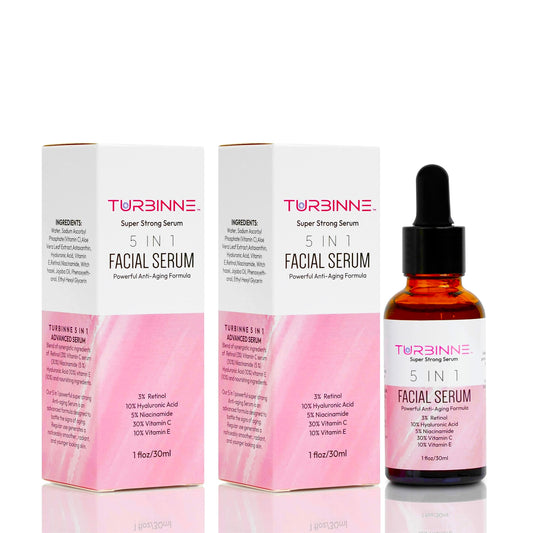 TURBINNE 5 In 1 Overnight Facial Serum. 5 Powerful Serums. Retinol, Hyaluronic Acid, Niacinamide, Vitamin C & E. Powerful Anti-Aging, Reduce Wrinkles Beauty & Personal Care TURBINNE