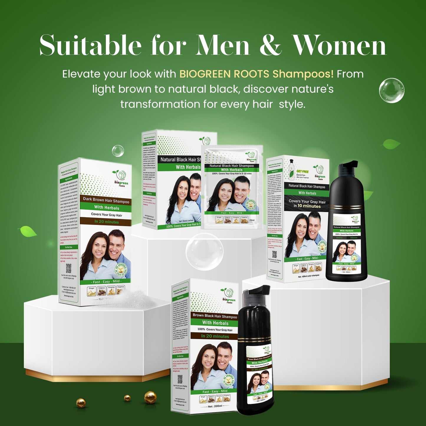 BIOGREEN ROOTS Ammonia-Free & Paraben Free Herbal Hair Shampoo - Hair Dye Shampoo for Women & Men - Natural Color & Nourishment Beauty & Personal Care BIOGREEN ROOTS