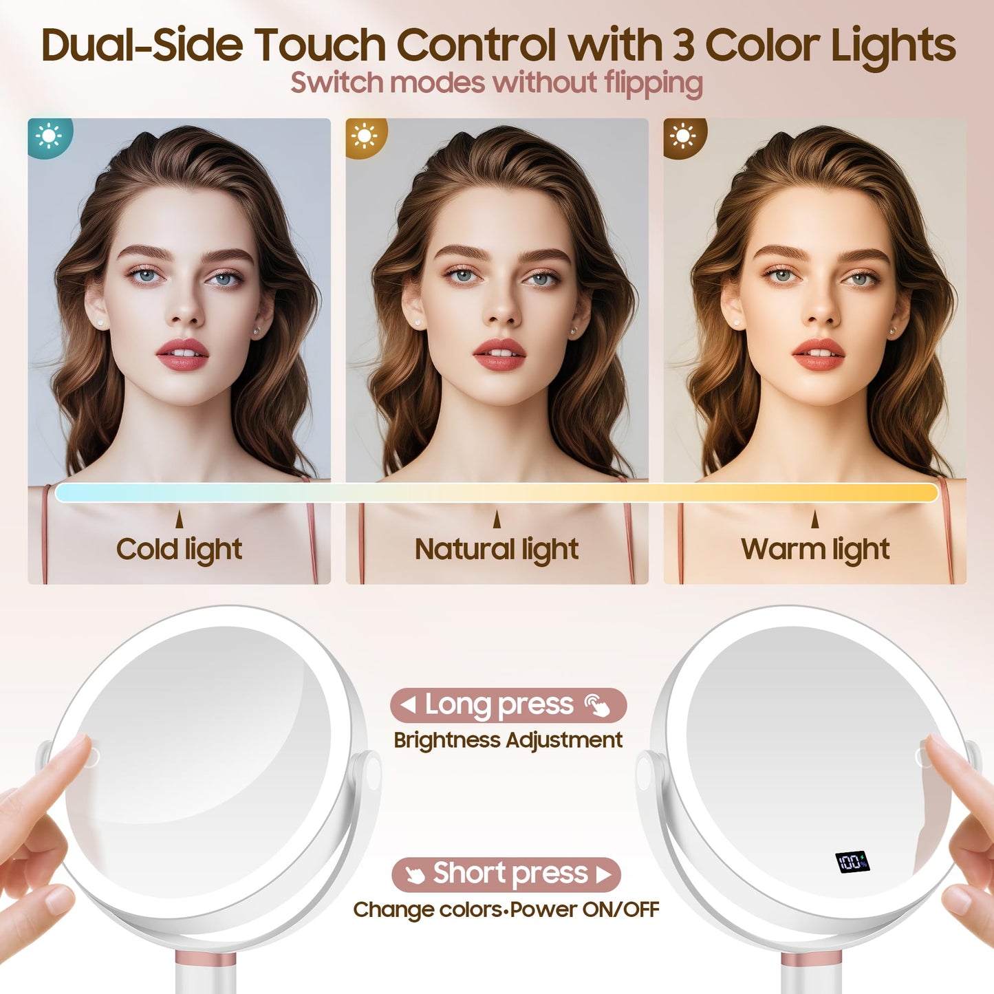 GOMIPURU Makeup Magnifying Mirror with Light 30X/1X, Digital Display, 2-Sided Touch Control, Makeup Mirror with 3 Color Lights,360° Rotate, Height Beauty and Personal Care GOMIPURU