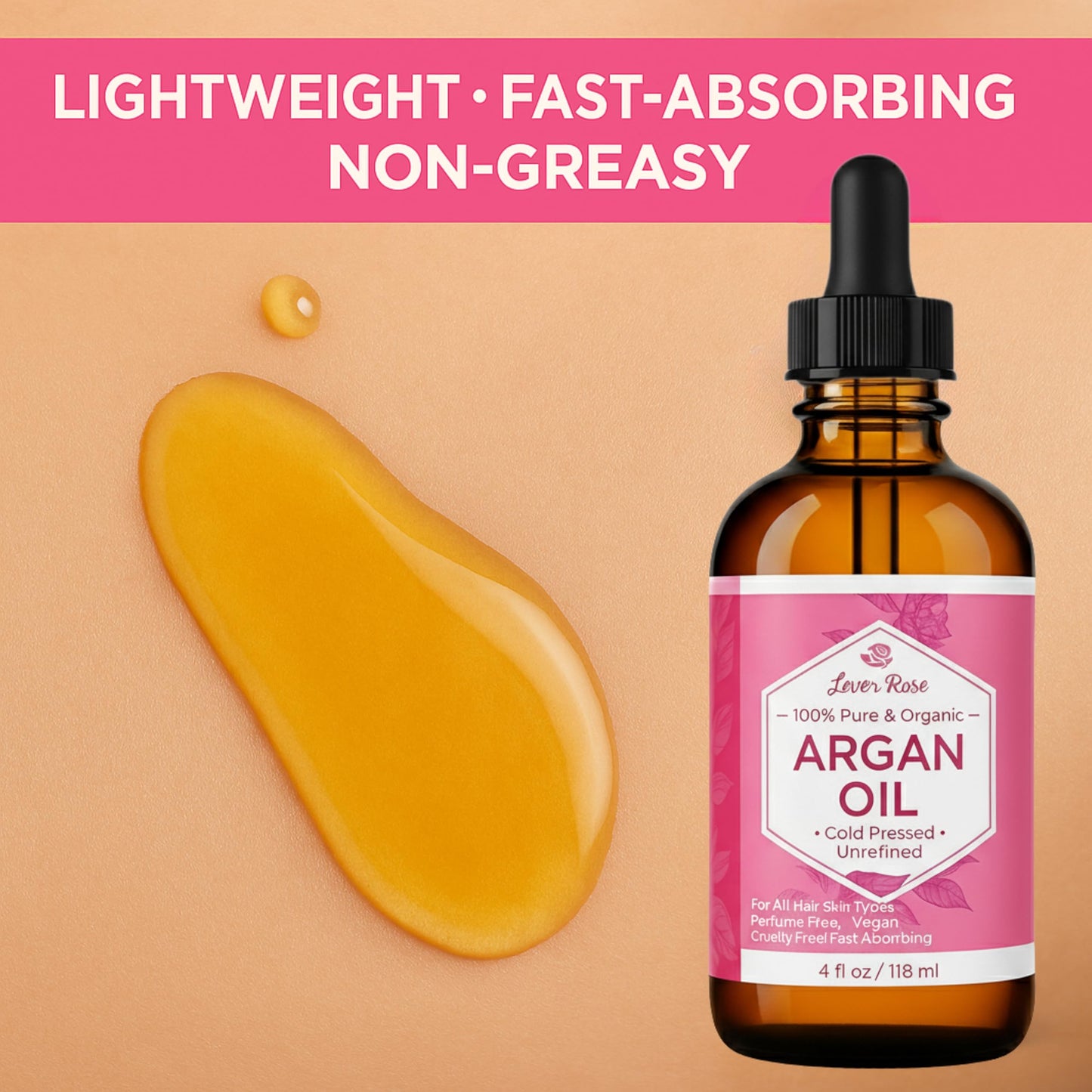 Leven Rose Organic Argan Oil for Hair, Face and Skin - 4 oz 100% Pure Moroccan Cold-Pressed Organic Beauty & Personal Care Leven Rose