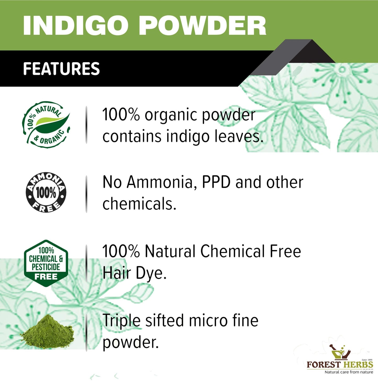 The Forest Herbs Natural Care From Nature Organic Indigo Powder for Hair Colour, 200g (Pack of 1) Beauty & Personal Care THE FOREST HERBS Natural care from nature