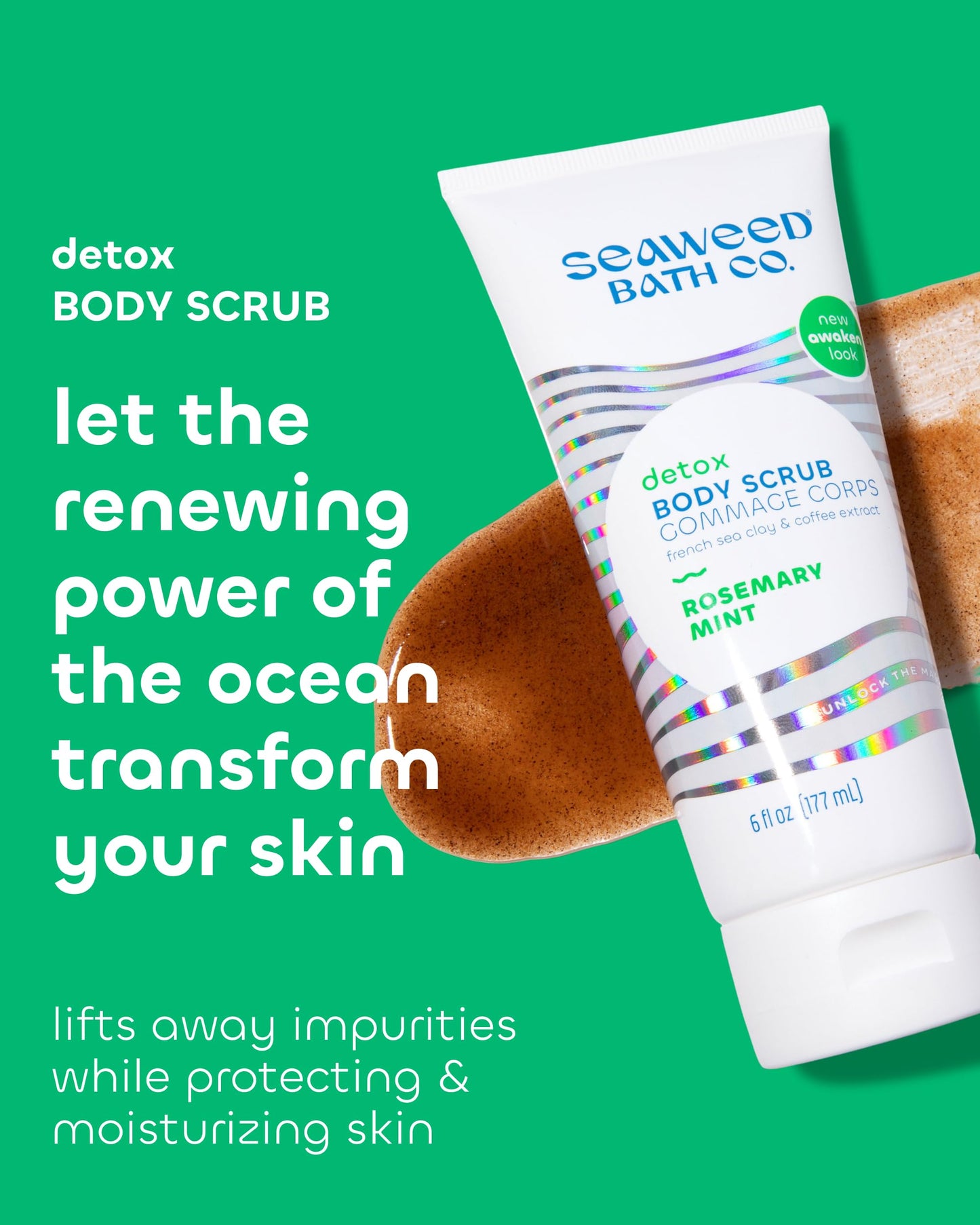 Seaweed Bath Co. Detox Body Scrub - Rosemary Mint - Exfoliating Skin Scrub Removes Dead Skin & Impurities - With French Sea Clay, Coffee Bean Extract Beauty & Personal Care The Seaweed Bath Co.