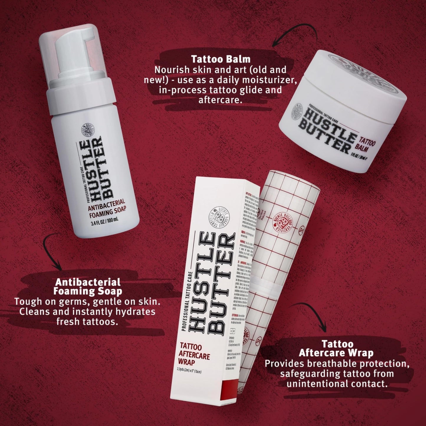 Hustle Butter Tattoo Aftercare Kit - Tattoo Balm, Antibacterial Soap, and Aftercare Wrap - TSA-Friendly Balm & Soap - Easy Removal, Mess-Free Wrap Beauty and Personal Care Hustle Butter Deluxe