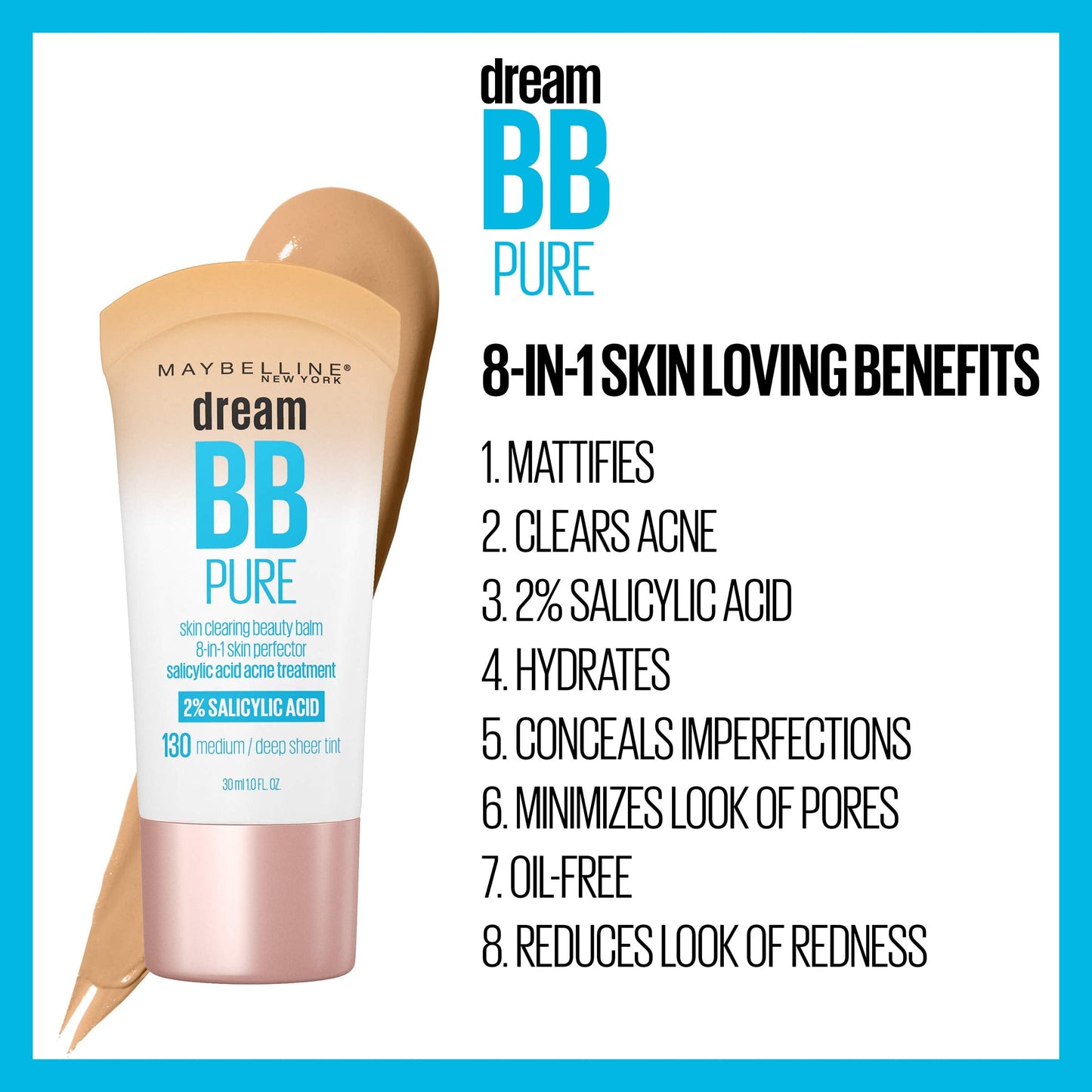 Maybelline Dream Pure Skin Clearing BB Cream, 8-in-1 Skin Perfecting Beauty Balm With 2% Salicylic Acid, Sheer Tint Coverage, Oil-Free, Light, 1 Count Beauty & Personal Care MAYBELLINE