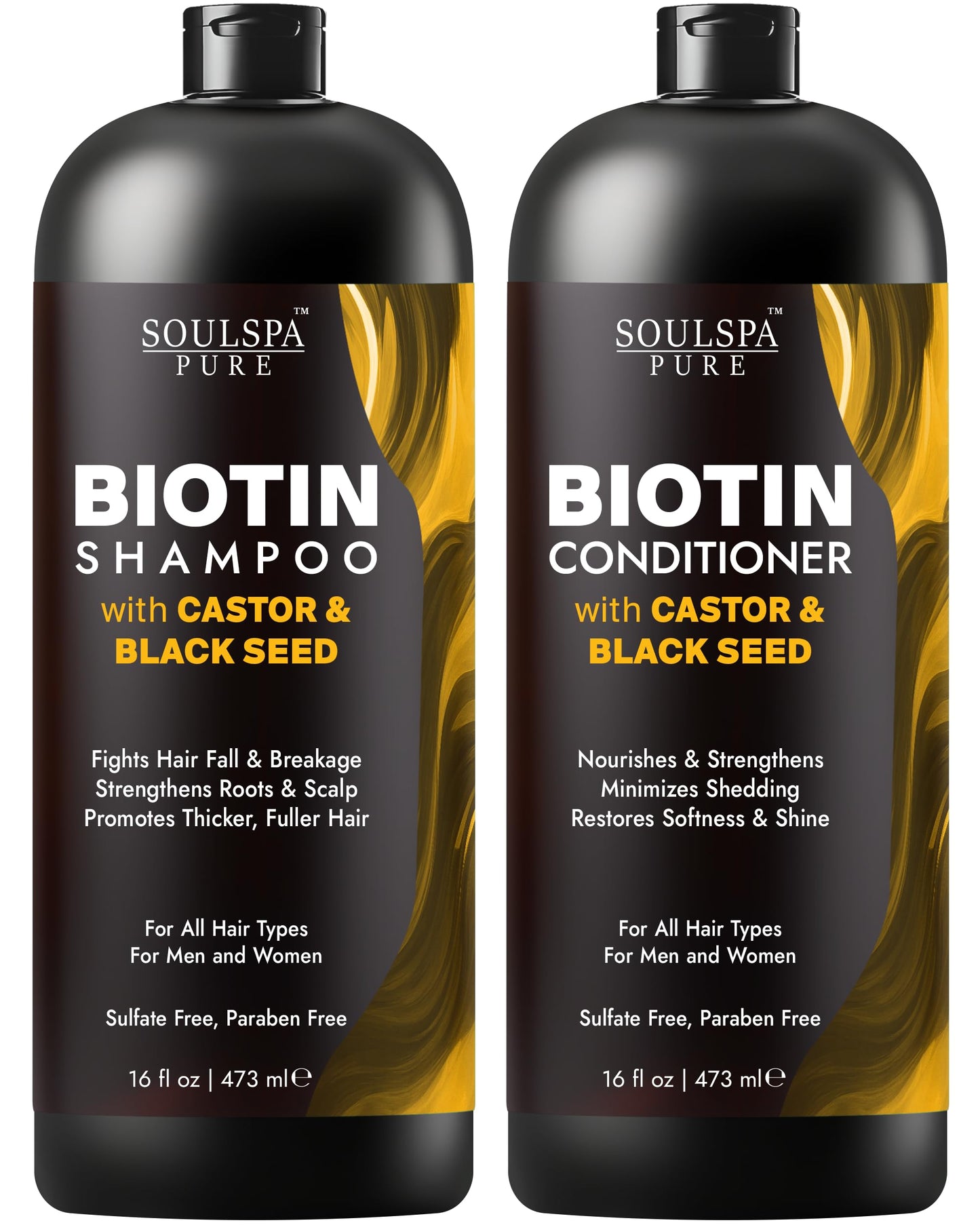 SOULSPA PURE Castor Oil & Black Seed Biotin Shampoo and Conditioner Set - Sulfate Free Nourishing Formula for Thinning Hair & Dry Scalp - Deep Beauty & Personal Care SOULSPA PURE
