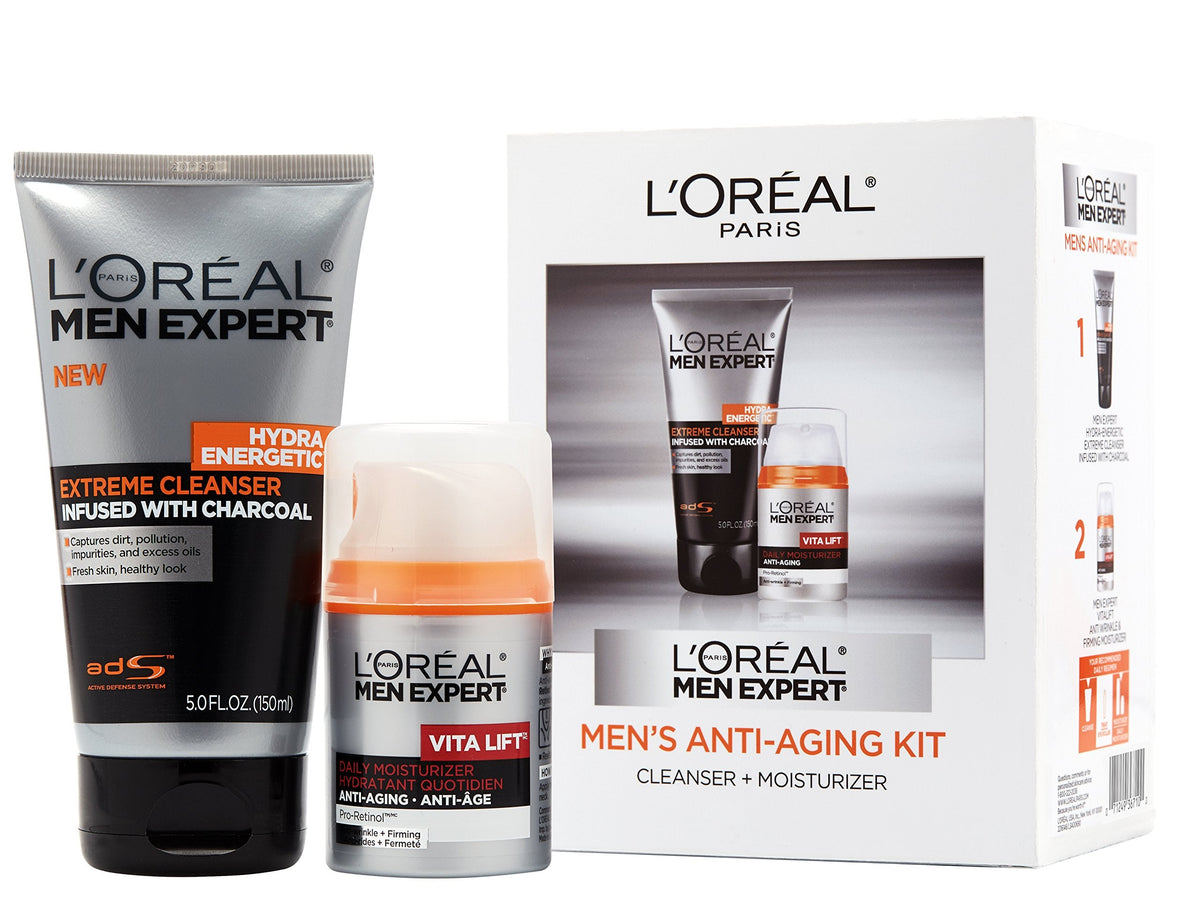 L'Oreal Paris Men Expert Charcoal Facial Cleanser & Anti-Wrinkle & Firming Face Moisturizer Gift Set (Set of 2) Beauty & Personal Care L'Oreal Paris