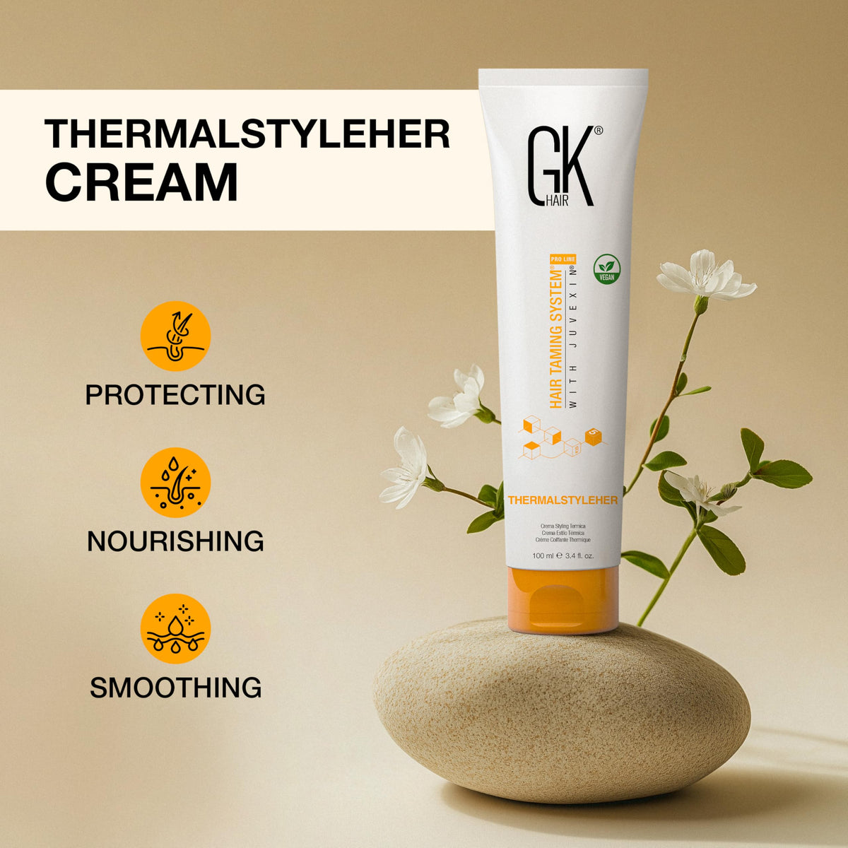 Global Keratin GKhair ThermalStyleHer - 100ml/3.4oz Heat Styling Protection Anti Frizz Hair Cream Thermal Flat Ironing Style Protector for Men & Women Beauty & Personal Care GK HAIR