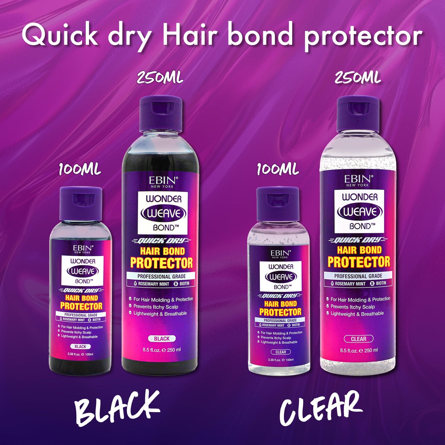 EBIN NEW YORK Wonder Weave Bond Hair Protector (Clear) 3.38 Fl Oz - Quick Dry Protective Shield for Quick Weave - Lightweight, Rosemary Mint & Biotin Beauty & Personal Care EBIN NEW YORK