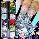 Snowflake Glitter Nail Sequins - 12 Grids 3D Colorful Christmas Holographic Nail Flakes Glitter Confetti Sticker Decals Manicure Nail Design Makeup Beauty & Personal Care Qdsuh