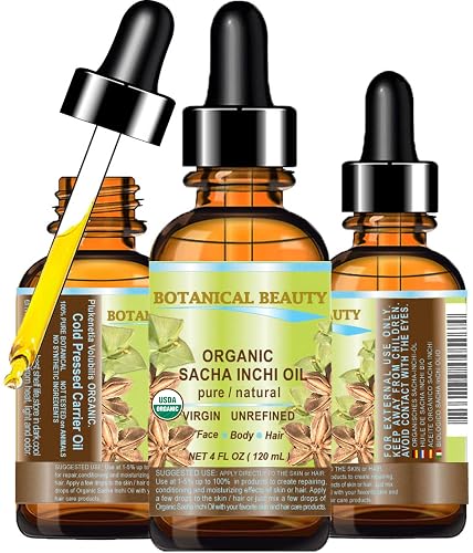 Botanical Beauty Organic SACHA INCHI OIL 100% Natural Pure Undiluted Virgin Unrefined Cold Pressed Carrier Certified Organic Oil For Face, Skin, Hair Beauty & Personal Care Botanical Beauty