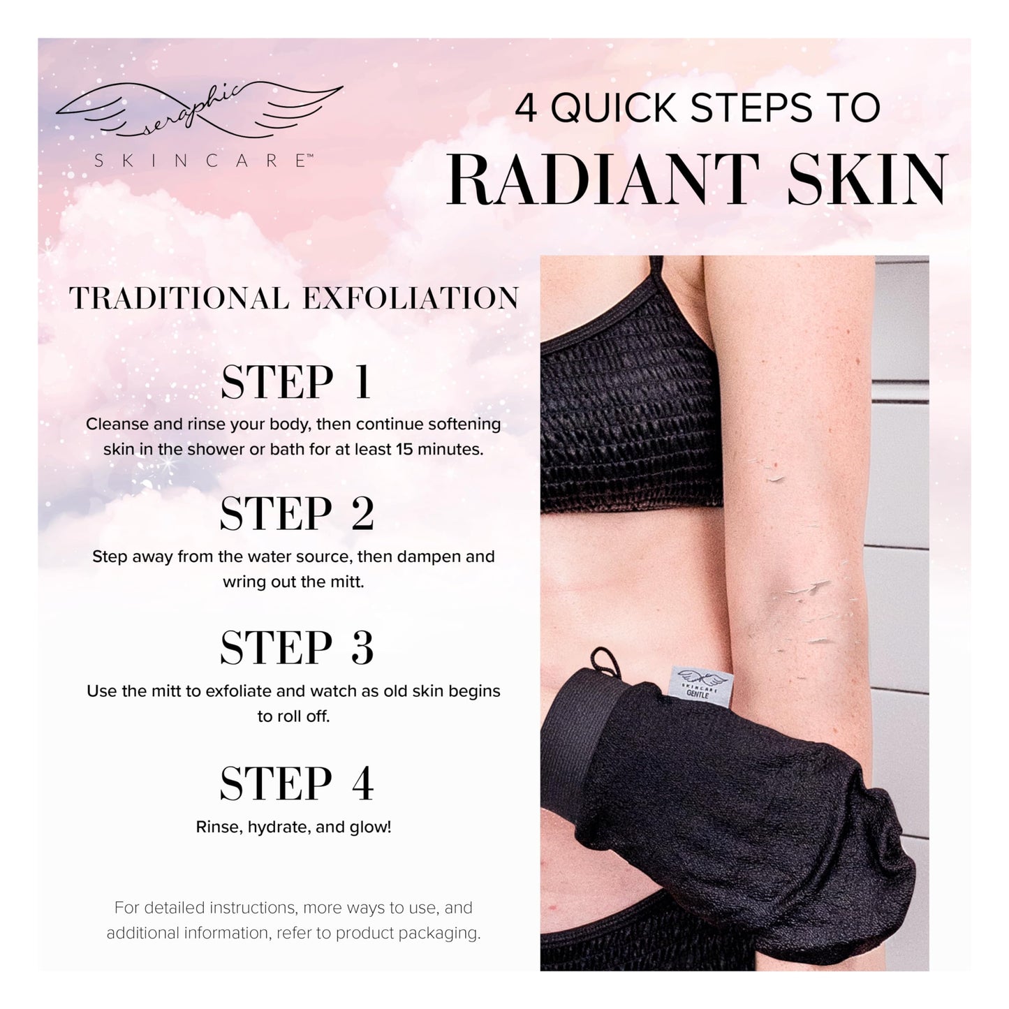 Seraphic Skincare Premium Exfoliating Glove (Gentle) - Viscose Fiber Korean Exfoliating Mitt for Sensitive Skin - Body Scrubber, Dead Skin Remover Beauty and Personal Care SERAPHIC SKINCARE