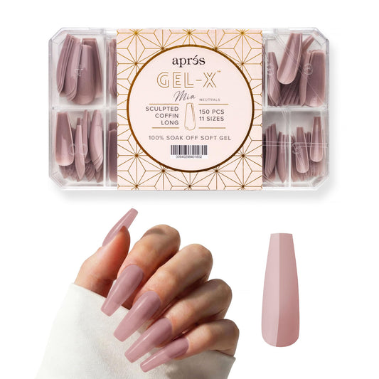Apres Neutrals Gel-X Mia Box Of Press On Nails, 11 Sizes 00-9, Soft Gel Nail Tip Box (150pcs) (Sculpted Coffin Long, 150pcs)