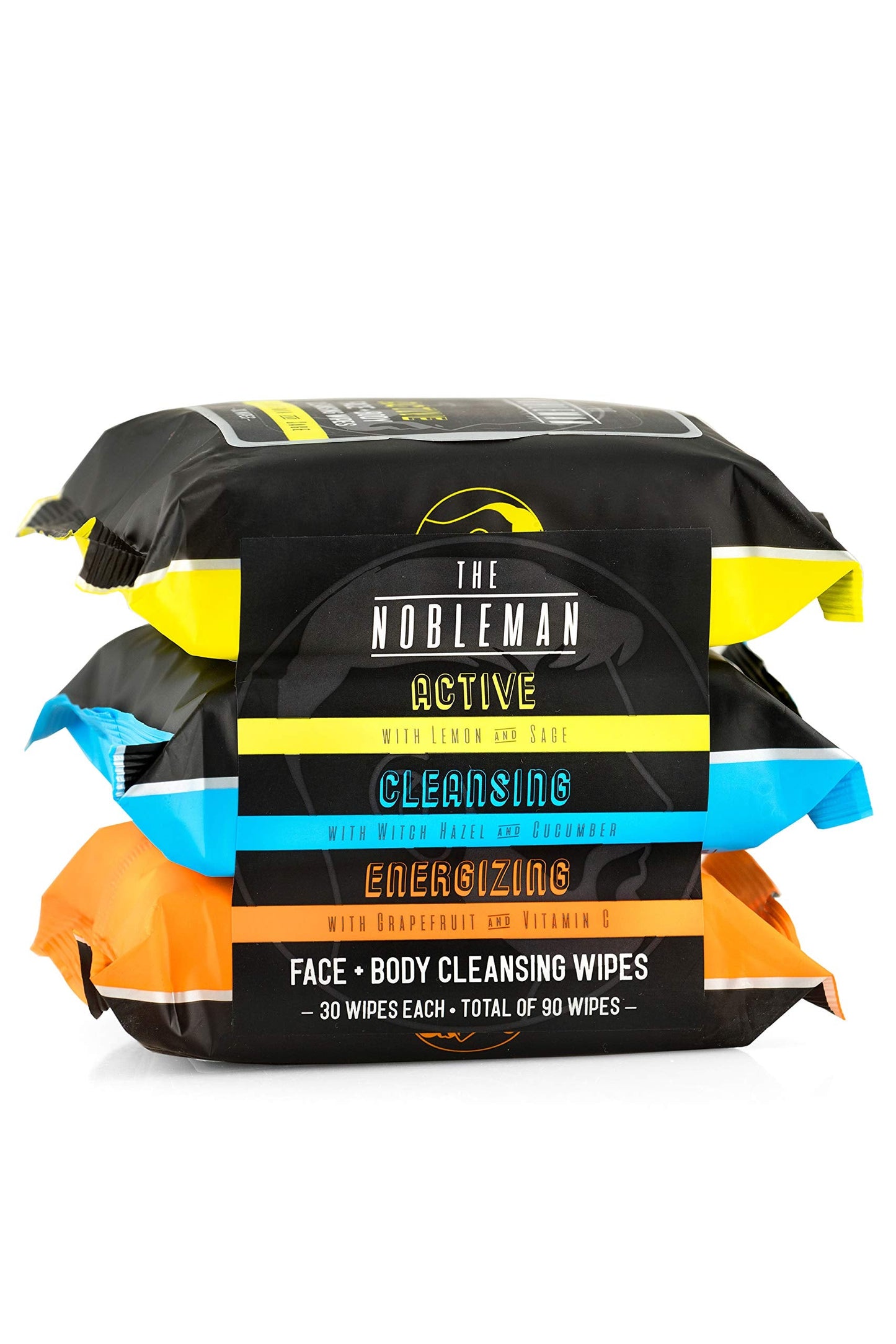 Men's Active/Cleansing/Energizing Face + Body Cleansing Wipes - 3 Pack (90ct) Beauty & Personal Care The Nobleman