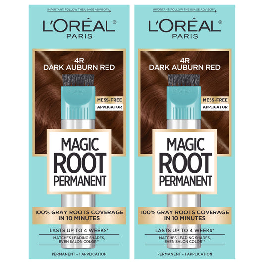 L'Oreal Paris Magic Root Permanent Hair Color Kit, 100% Gray Hair Coverage In Just 10 Minutes, Precision Brush Applicator for Seamless Application, 4R