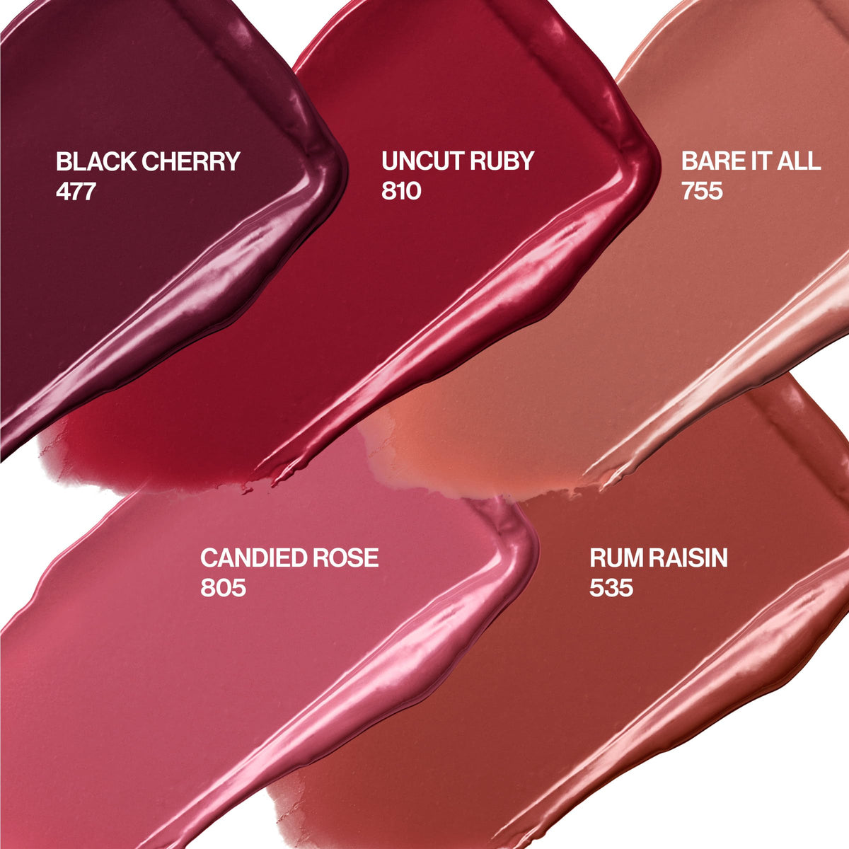 REVLON Super Lustrous Lipstick Gift Set, 5-Piece, Creamy Formula, Moisturized Feel, 755 Bare It All, 477 Black Cherry, 535 Rum Raisin, 805 Candied Beauty & Personal Care REVLON