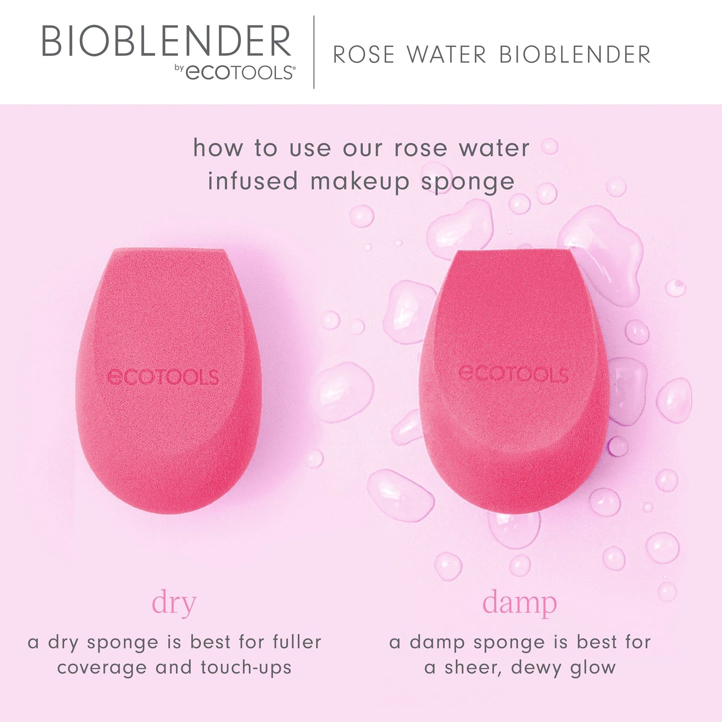 EcoTools Rose Water Bioblender, Compostable Makeup Blending Sponge, For Liquid & Cream Foundation, Base Coverage, Anti-inflammatory Ingredients, Pink Beauty & Personal Care EcoTools