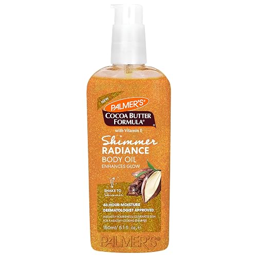 Palmer's Cocoa Butter Formula Shimmer Body Oil with Vitamin E, 5.1 Fl Oz, Radiance Body Oil for Glowing Skin, Enhances Dark Tones & Tans, Hydrating Beauty & Personal Care Palmer's