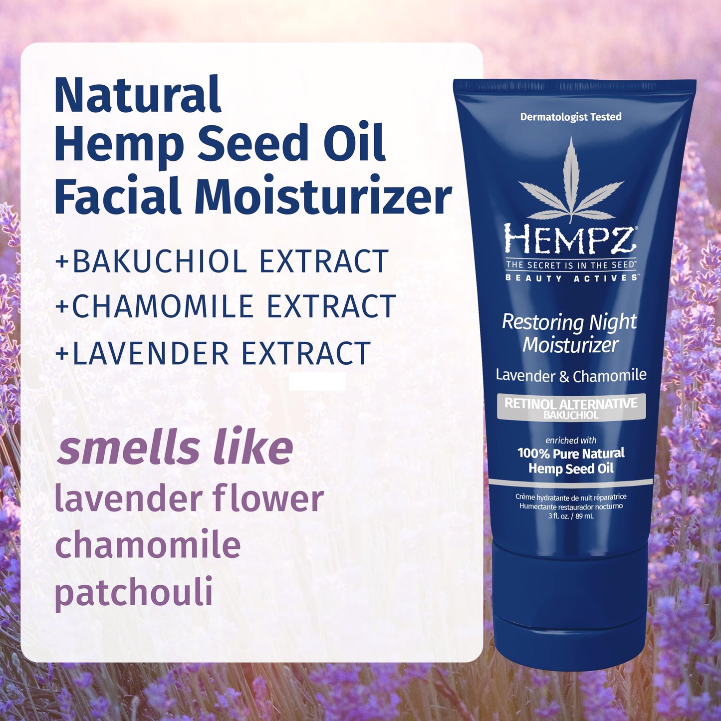 Hempz Lavender & Chamomile Restoring Night Moisturizer - Hydrating Night Cream Rich with Minerals, Vitamin C, & Hempseed Oil to Hydrate & Repair Beauty & Personal Care Hempz