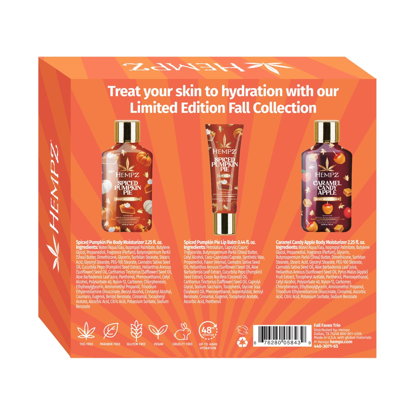 Hempz Fall Faves Trio Lotion & Lip Balm Set, Limited Holiday Run, Moisturizing and Nourishing Gift Pack, Travel Size Beauty and Personal Care Hempz