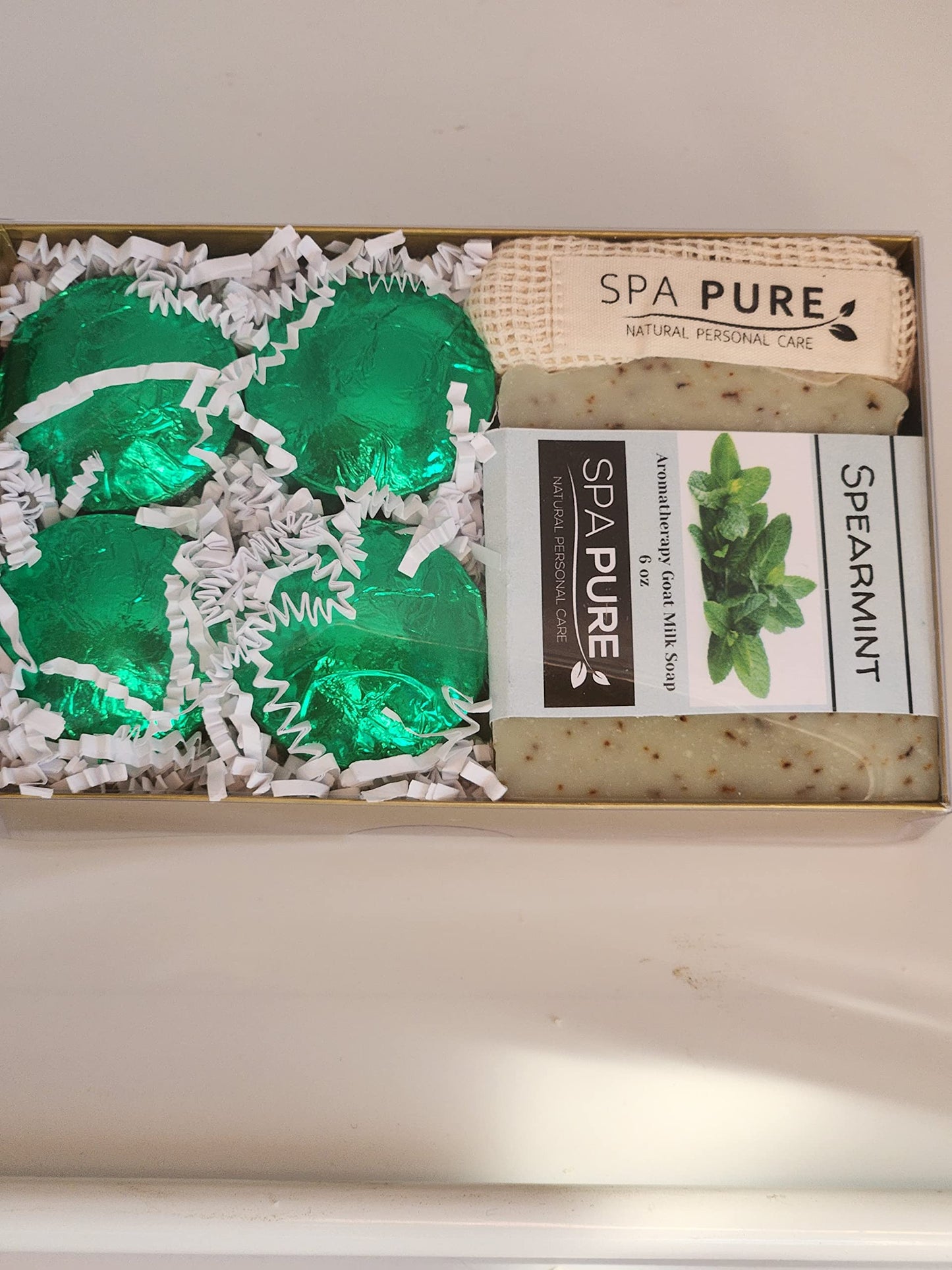 Spa Pure Aromatherapy Gift Set: Spearmint Artisan soap, 4 Shower Steamers, made in USA with plant based ingredients, Cotton Shower Steamer & Soap Bag Beauty and Personal Care Spa Pure