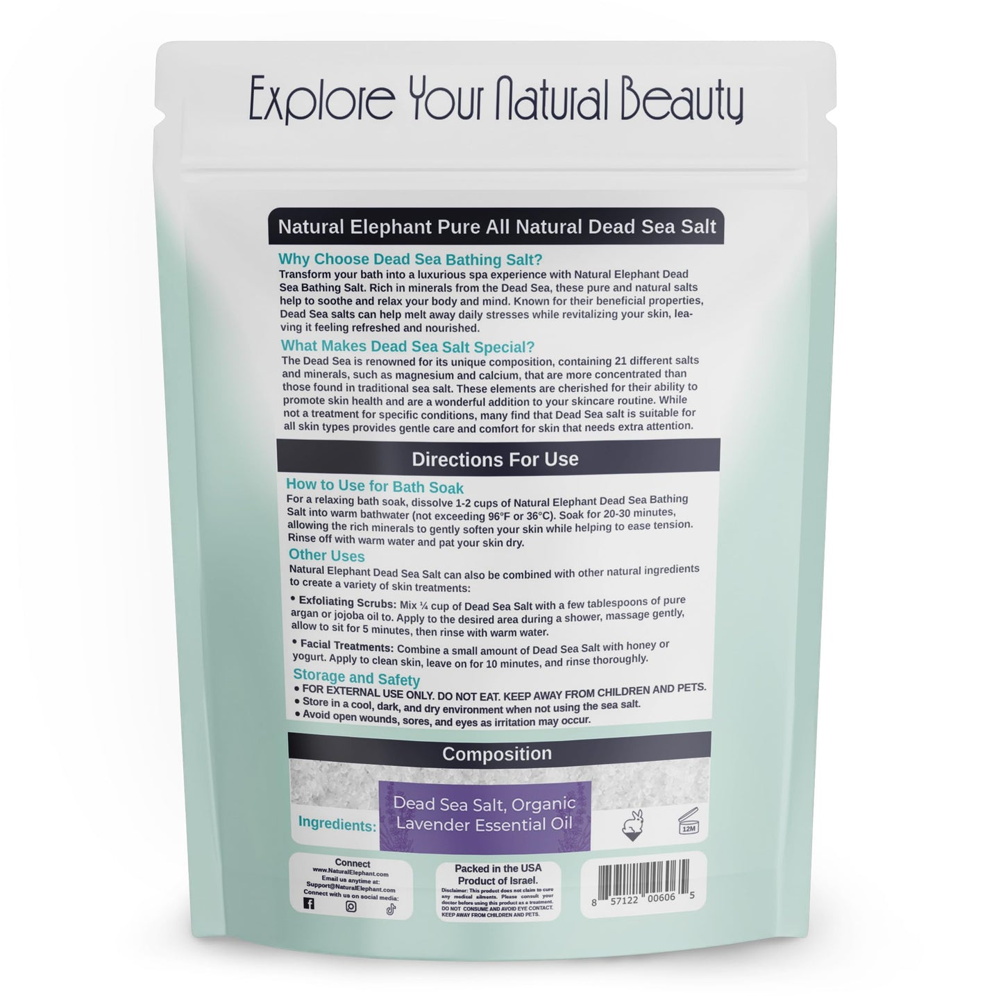 Natural Elephant Dead Sea Lavender Bath Salt Bathing and Foot Soak for Relaxing and Nourishing- 100% Pure with Organic Lavender Essential Oil - Medium Beauty and Personal Care Natural Elephant