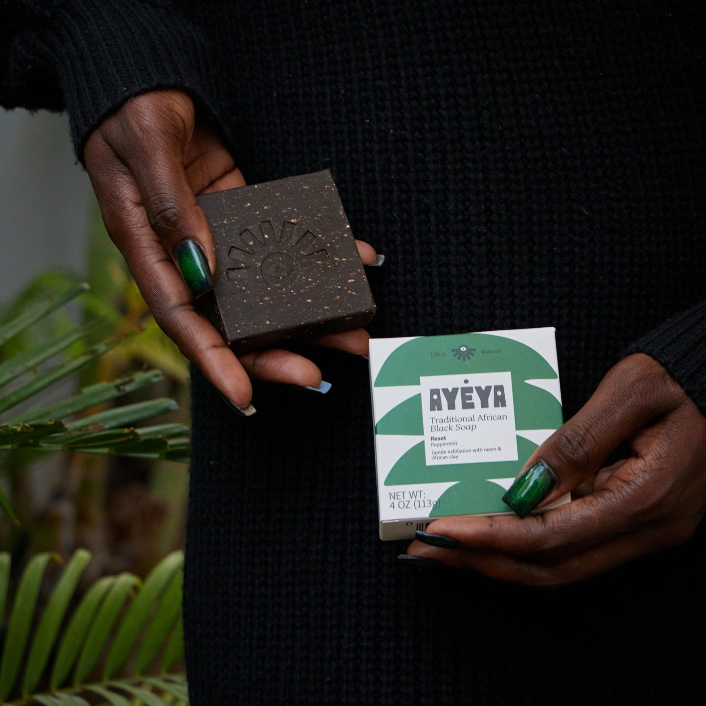 AYÉYA African Black Soap Bar, Peppermint (Reset) - Exfoliating Bar Soap for Acne-Prone Skin with Neem Oil, 4 Oz Beauty & Personal Care Ayeya