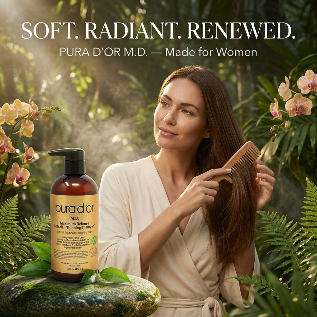 PURA D'OR M.D. Maximum Defense Shampoo for Thinning, Dry Itchy Scalp, 16oz