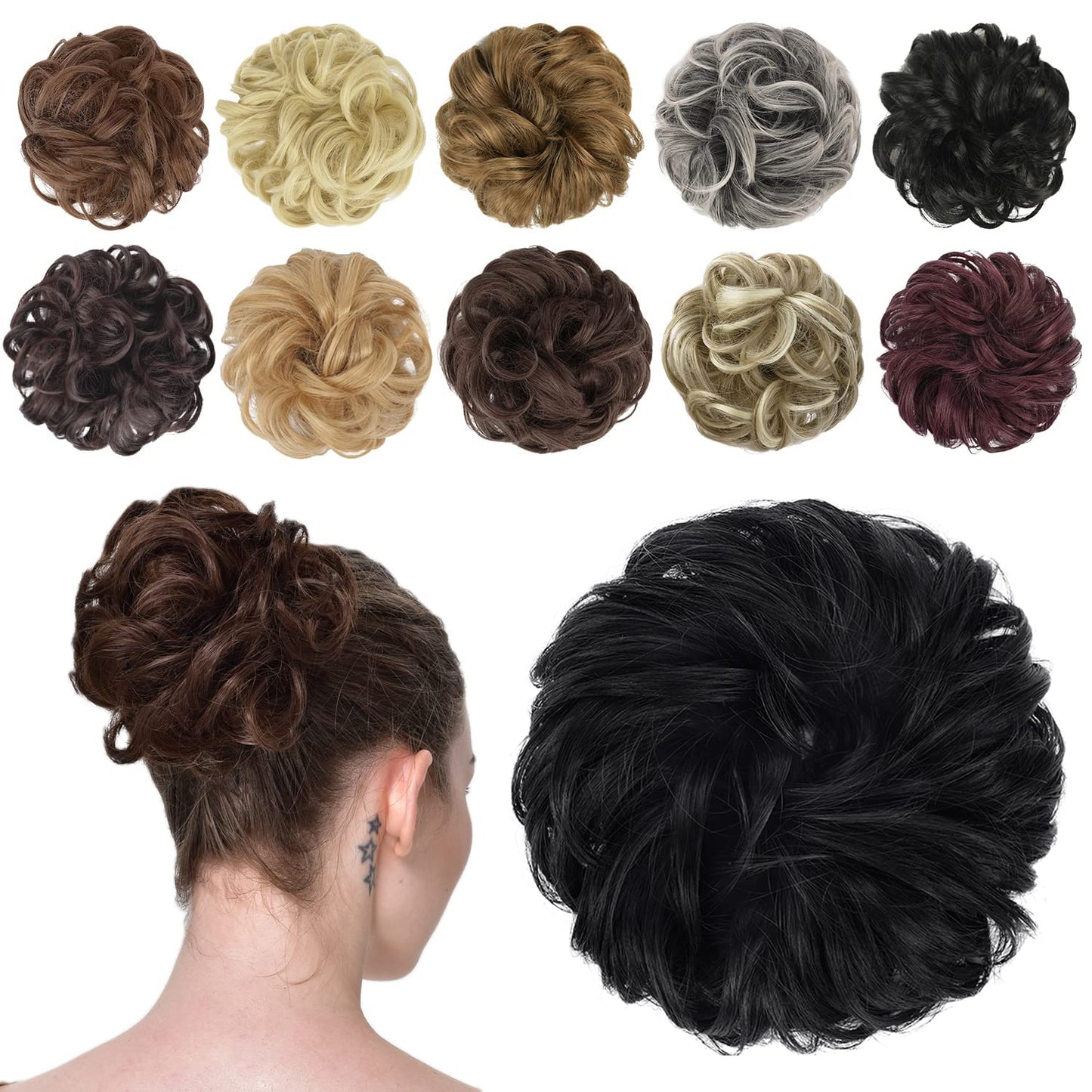 FESHFEN Messy Bun Hair Piece - Wavy Synthetic Chignon Scrunchies for Instant Volume, Elastic Ponytail Bun Hair Extensions Thick Hairpieces for Women Beauty and Personal Care FESHFEN Default Title