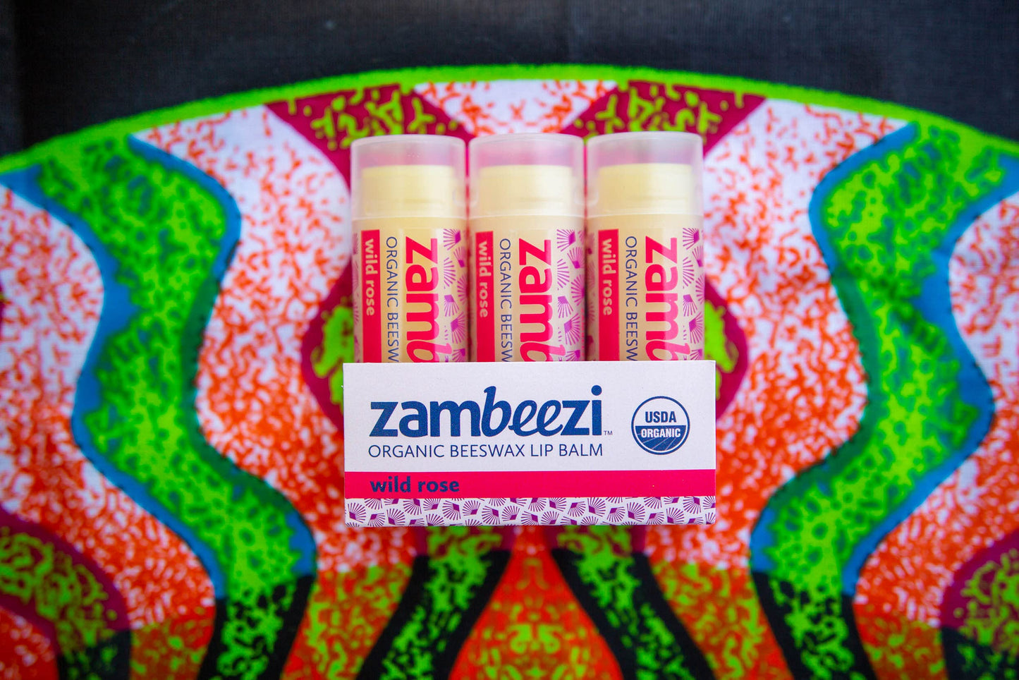 ZAMBEEZI Organic, Fair Trade Beeswax Lip Balm - Wild Rose 3 Pack - Ethically Sourced Beauty and Personal Care Zambeezi