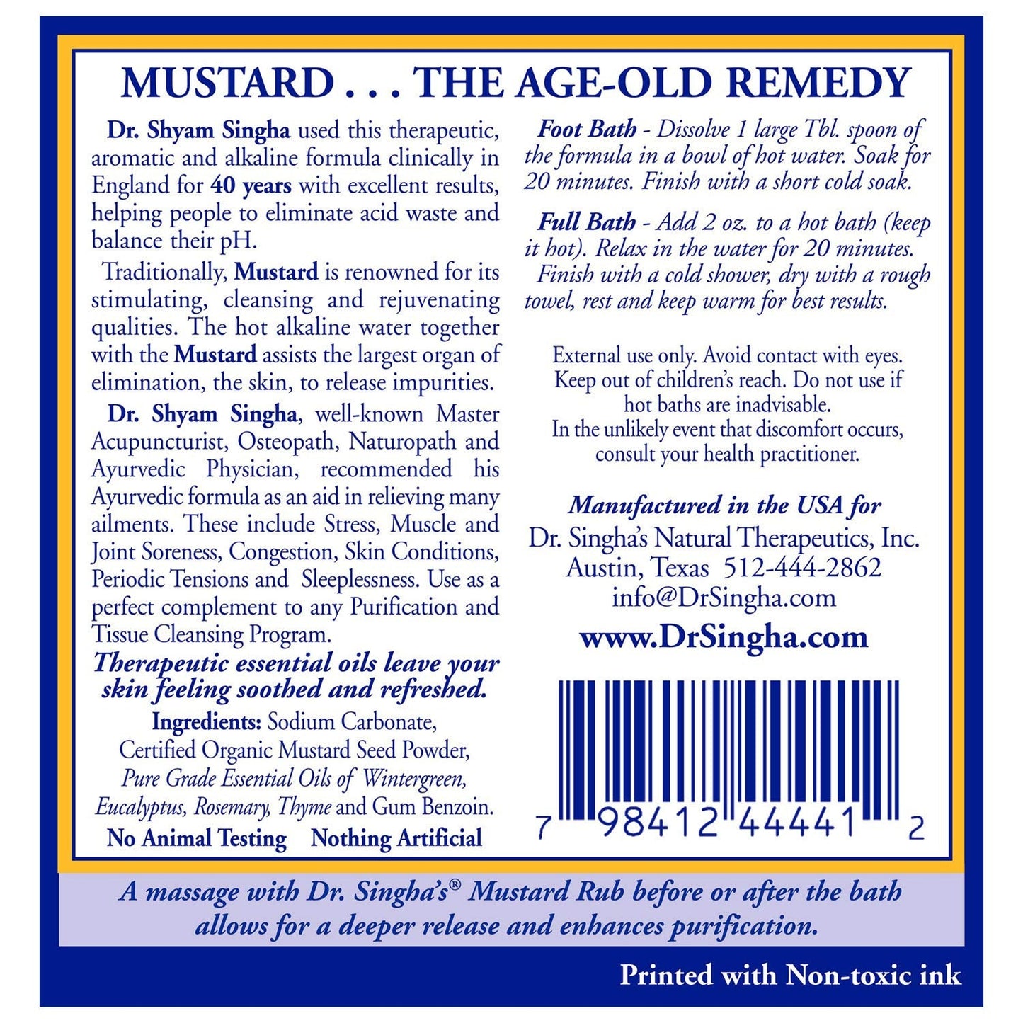 Dr. Singha's Mustard Bath, Therapeutic Bath Salts, 2 Oz Beauty and Personal Care Dr. Singha's