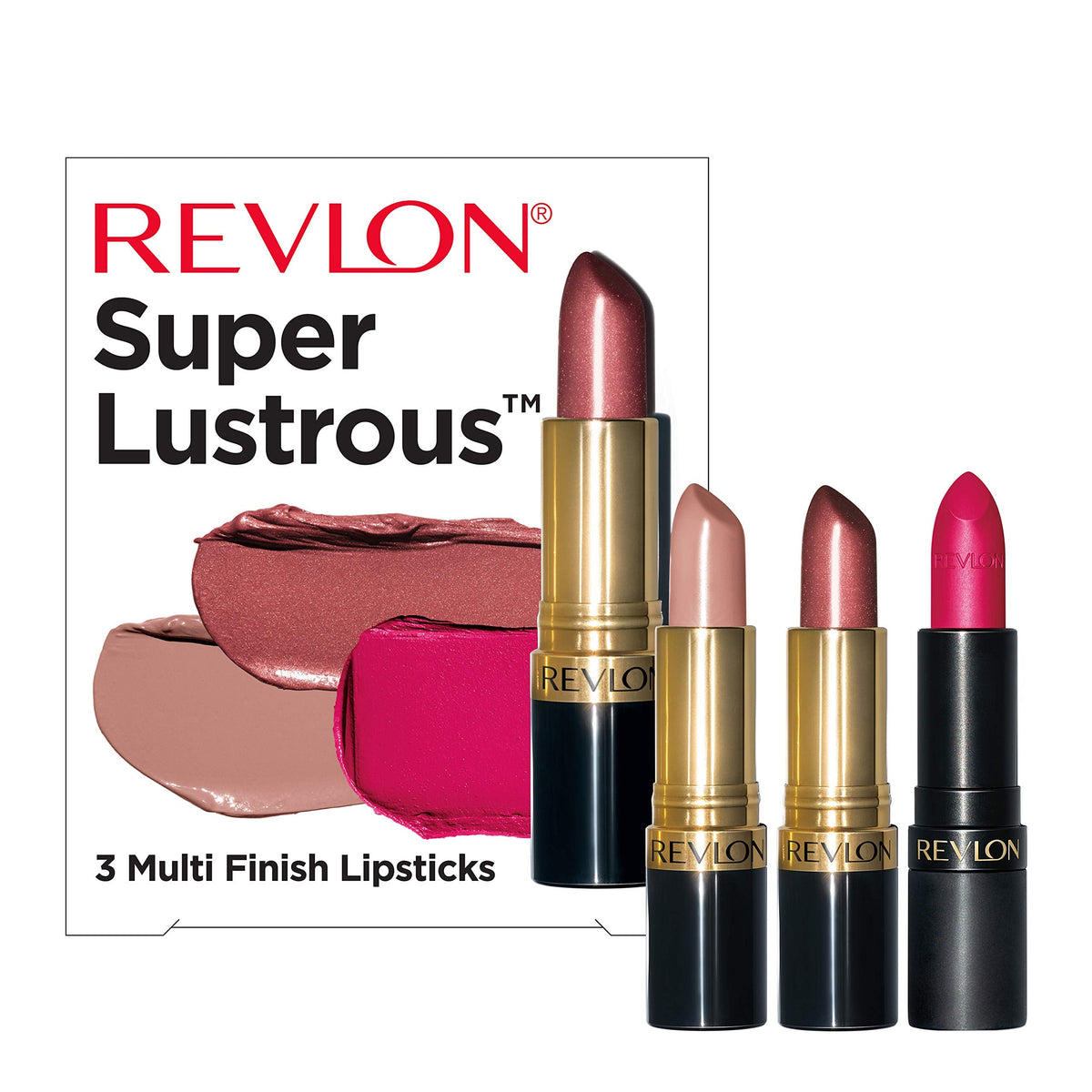 Revlon Super Lustrous 3-Piece Lipstick Gift Set, High Impact, Multi-Finish in Cream, Pearl & Matte, 755 Bare It All (Cream), 610 Gold Pearl Plum Beauty & Personal Care REVLON