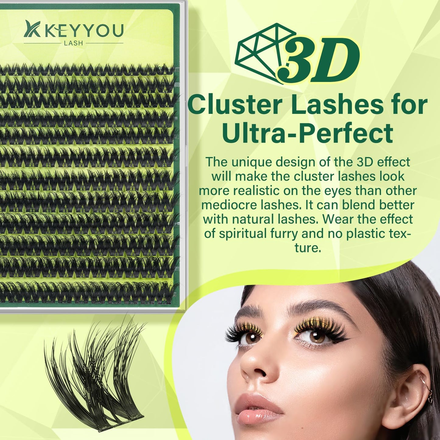 KEYYOU Lash Clusters 3D Effect Volume Eyelash Clusters Flaunt Style 144PCS D Curl Flora Wispy Look LengthLock 8-18mm Mix Ultra-Thin Black Band Beauty and Personal Care KEYYOU