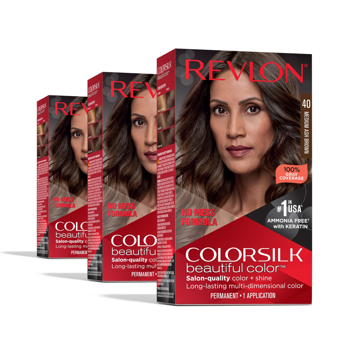 Revlon Colorsilk Beautiful Color Permanent Hair Color, (OLD VERSION) 40 Medium Ash Brown (Pack of 3) Beauty & Personal Care REVLON