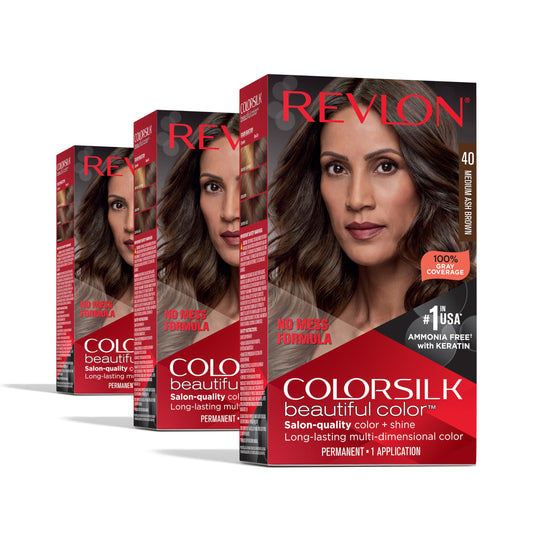 Revlon Colorsilk Beautiful Color Permanent Hair Color, (OLD VERSION) 40 Medium Ash Brown (Pack of 3) Beauty & Personal Care REVLON