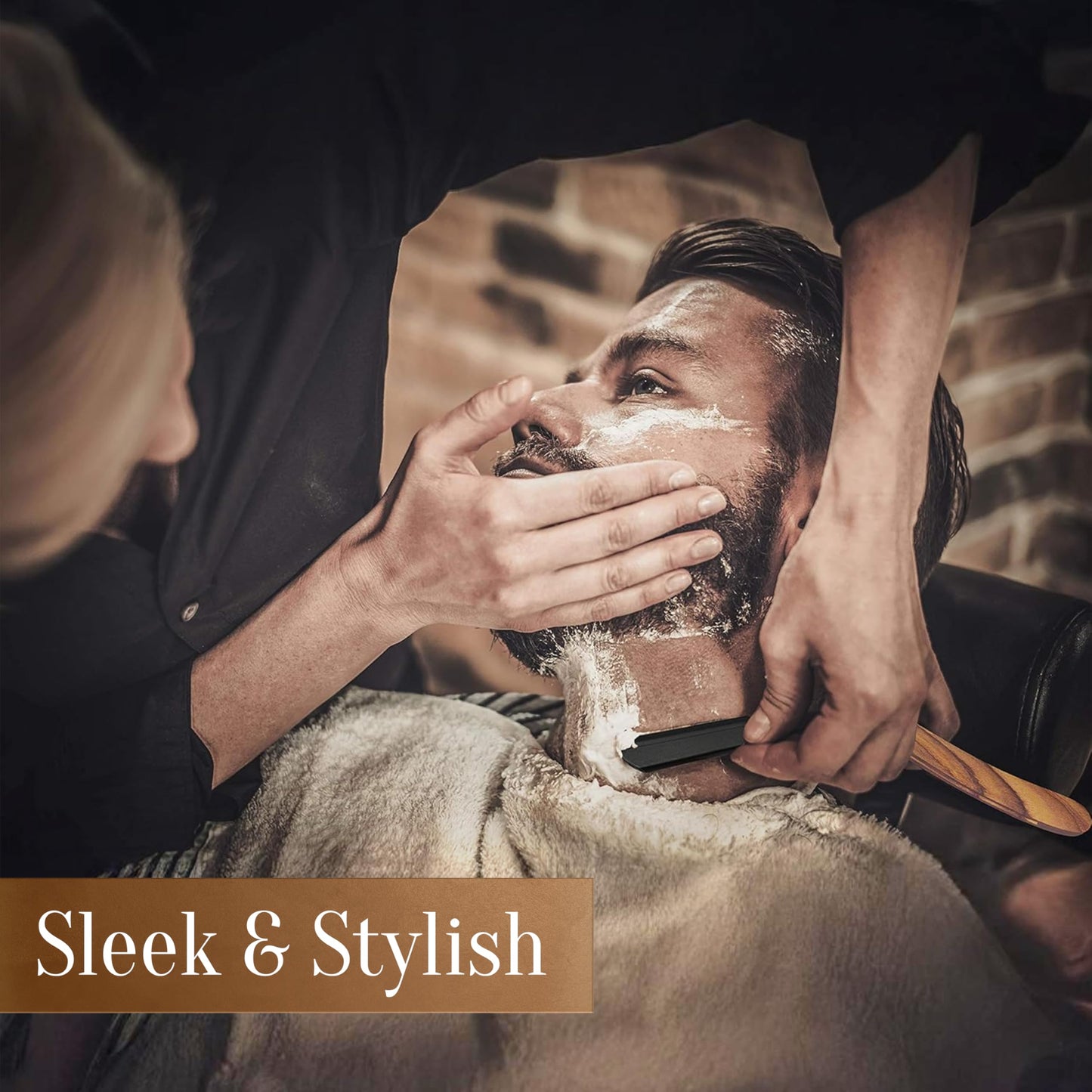 Facón Straight Razors for Men - Professional Barber Straight Edge Razor Kit with 100 Blades, Wooden Stainless Steel Barbero Shaver for a Smooth Beauty and Personal Care FACON