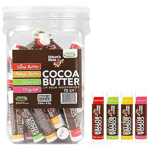 Nature's Bees, Cocoa Butter Lip Balms, Lip Moisturizer Treatment - Pack of 72, (Original Variety Assortments - Original, Olive Oil, Mango Butter, Shea Beauty & Personal Care Nature’s Bees
