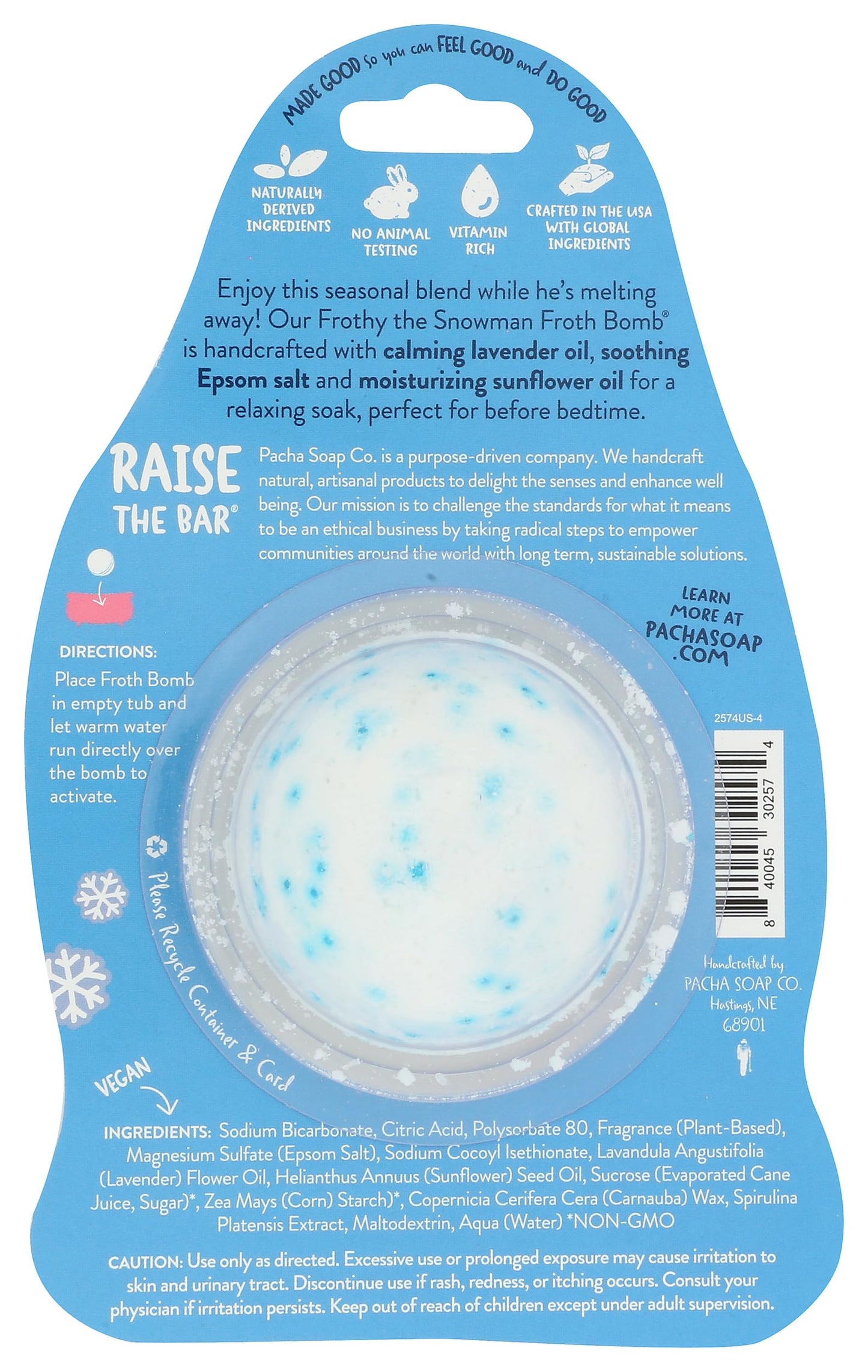 PACHA SOAP Frothy The Snowman Froth Bomb, 3 OZ Beauty & Personal Care Pacha Soap Co