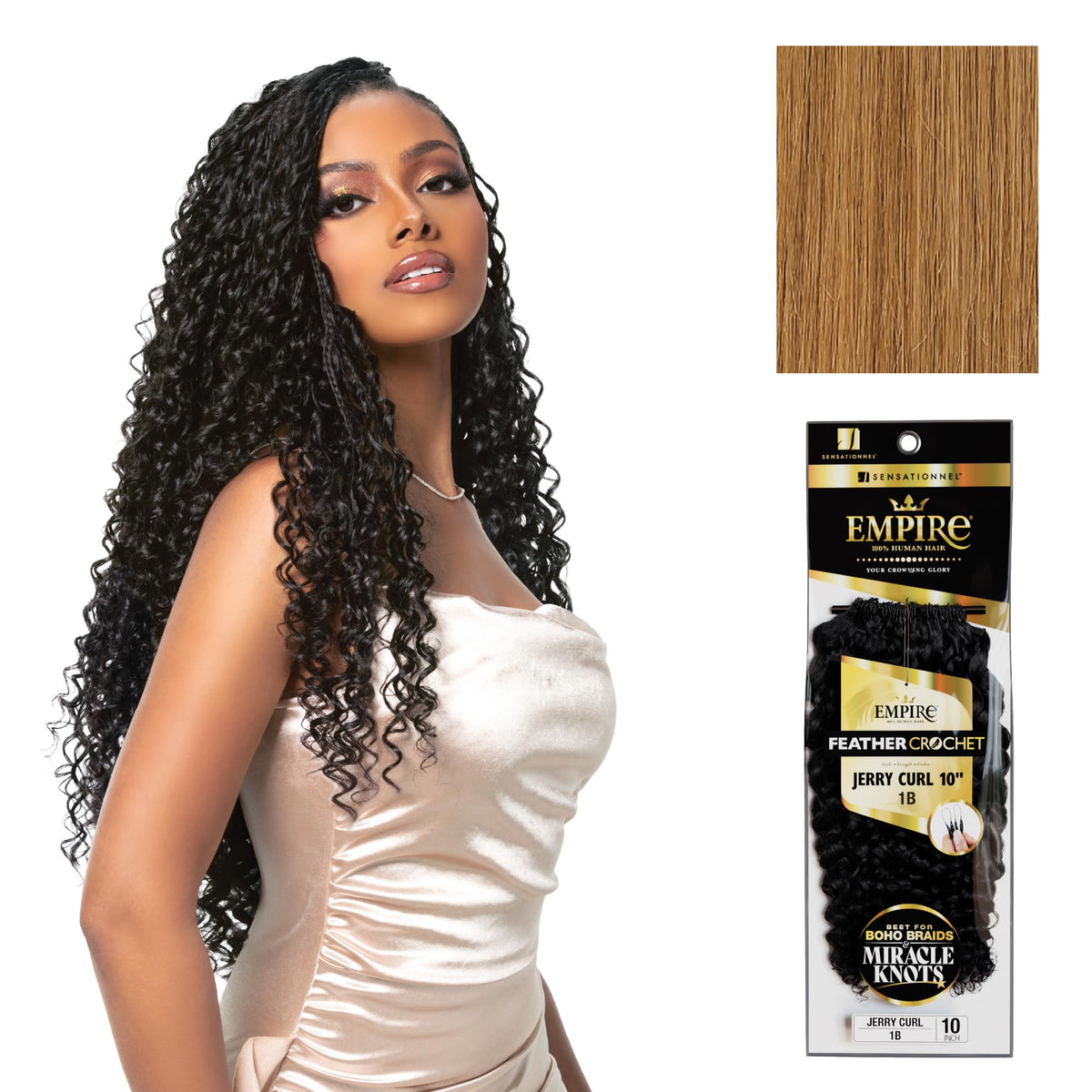 Sensationnel Empire Feather Crochet Braids-Jerry Curl,10in, 27 HONEYBLONDE
