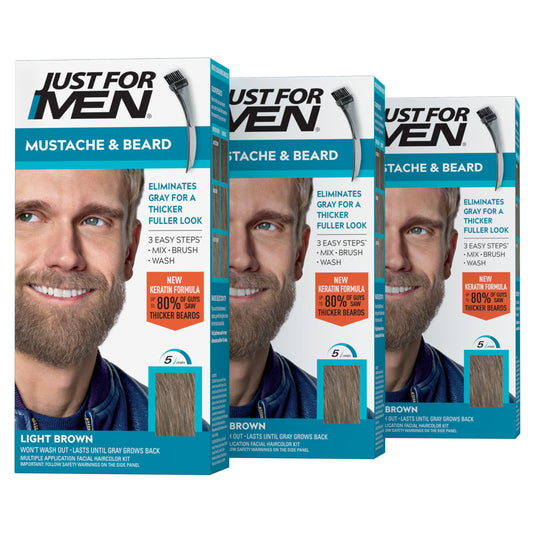 JUST FOR MEN Mustache & Beard Dye, Keratin, Light Brown M-25 (3 Pack)