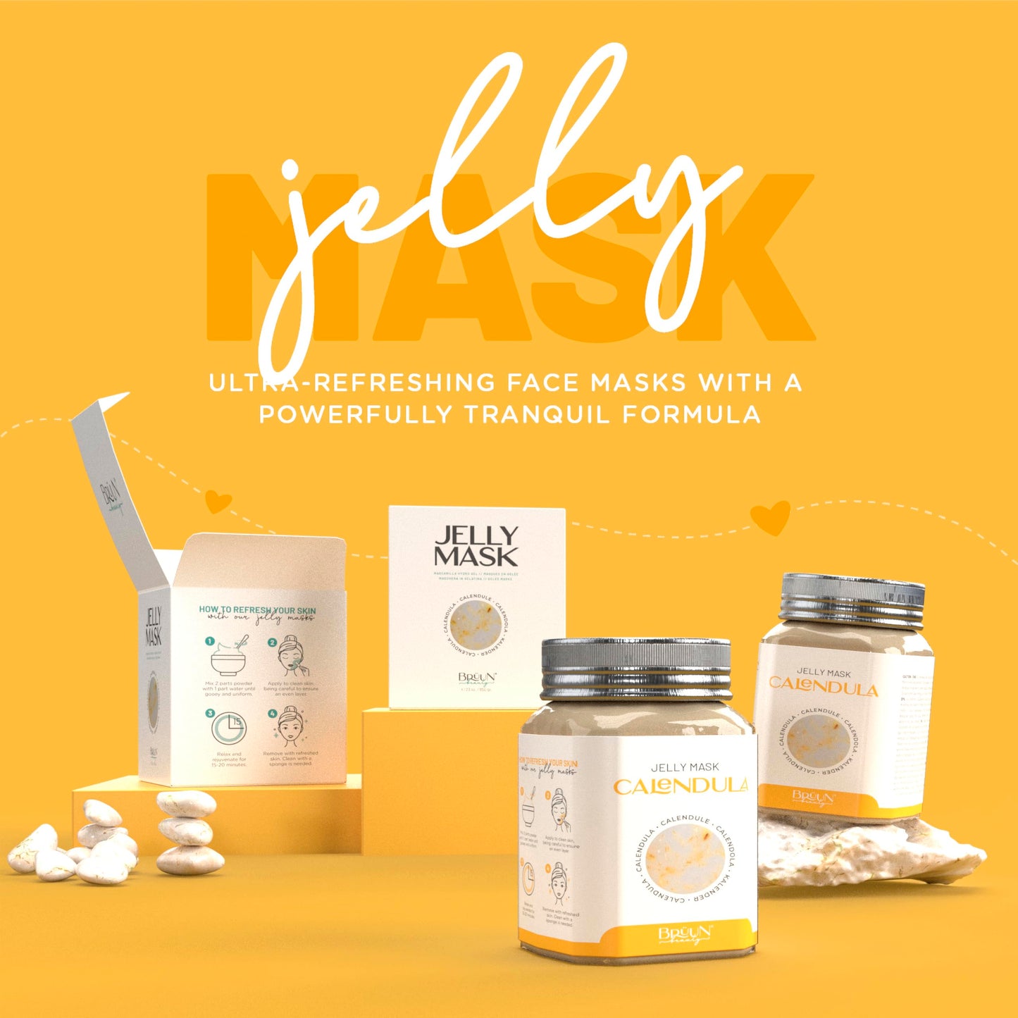 BRÜUN Jelly Mask Jar Calendula Peel-Off Face Care Rubber Mask | 23 fl oz Skin Care Moisturizing Gel Mask Jar Spa Set Beauty & Personal Care BRÜUN