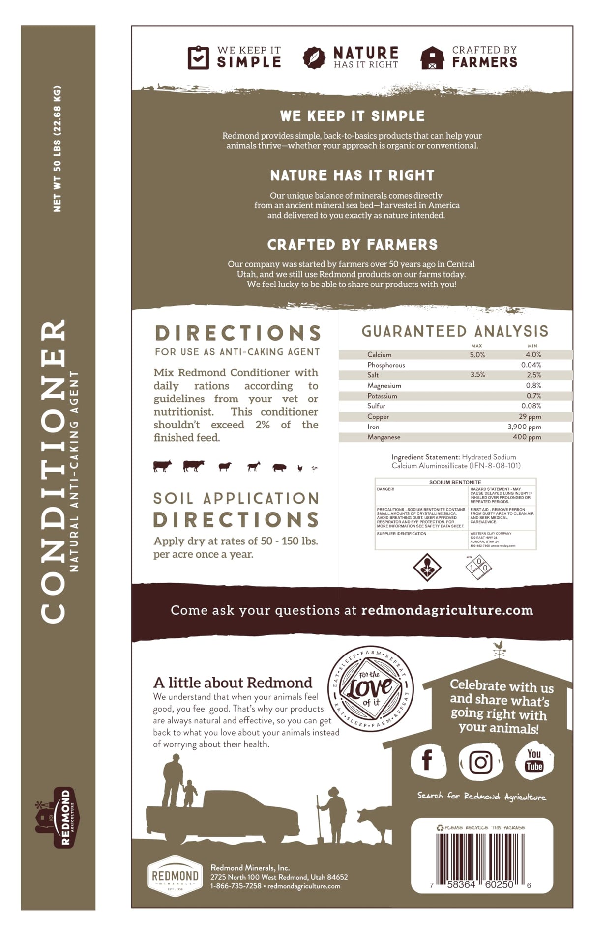 Redmond Natural Livestock Mineral Conditioner, 50 lbs