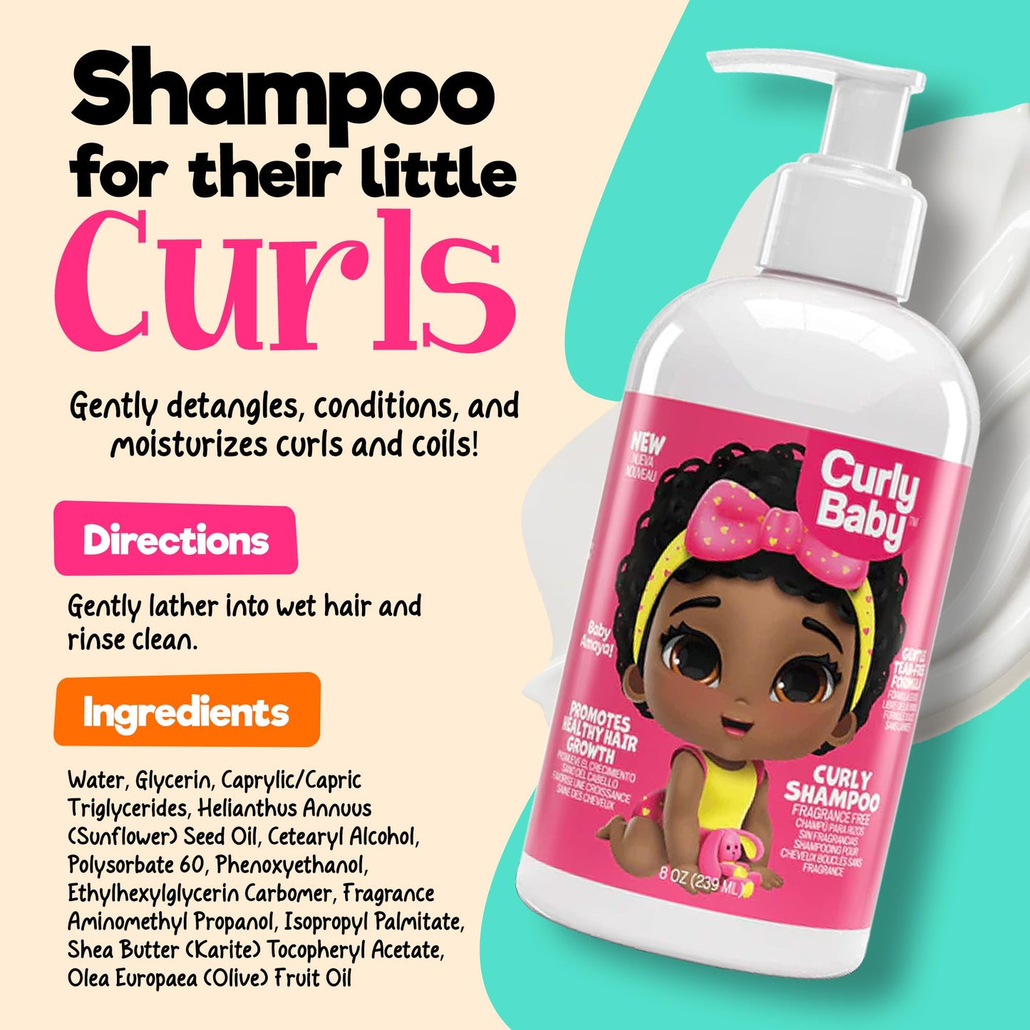 CurlyBaby Baby Girls Curly Hair Bundle - Tear-Free Curly Shampoo, Detangling Conditioner & Moisturizing Smoothie - Gentle, Hypoallergenic Beauty & Personal Care CurlyBaby