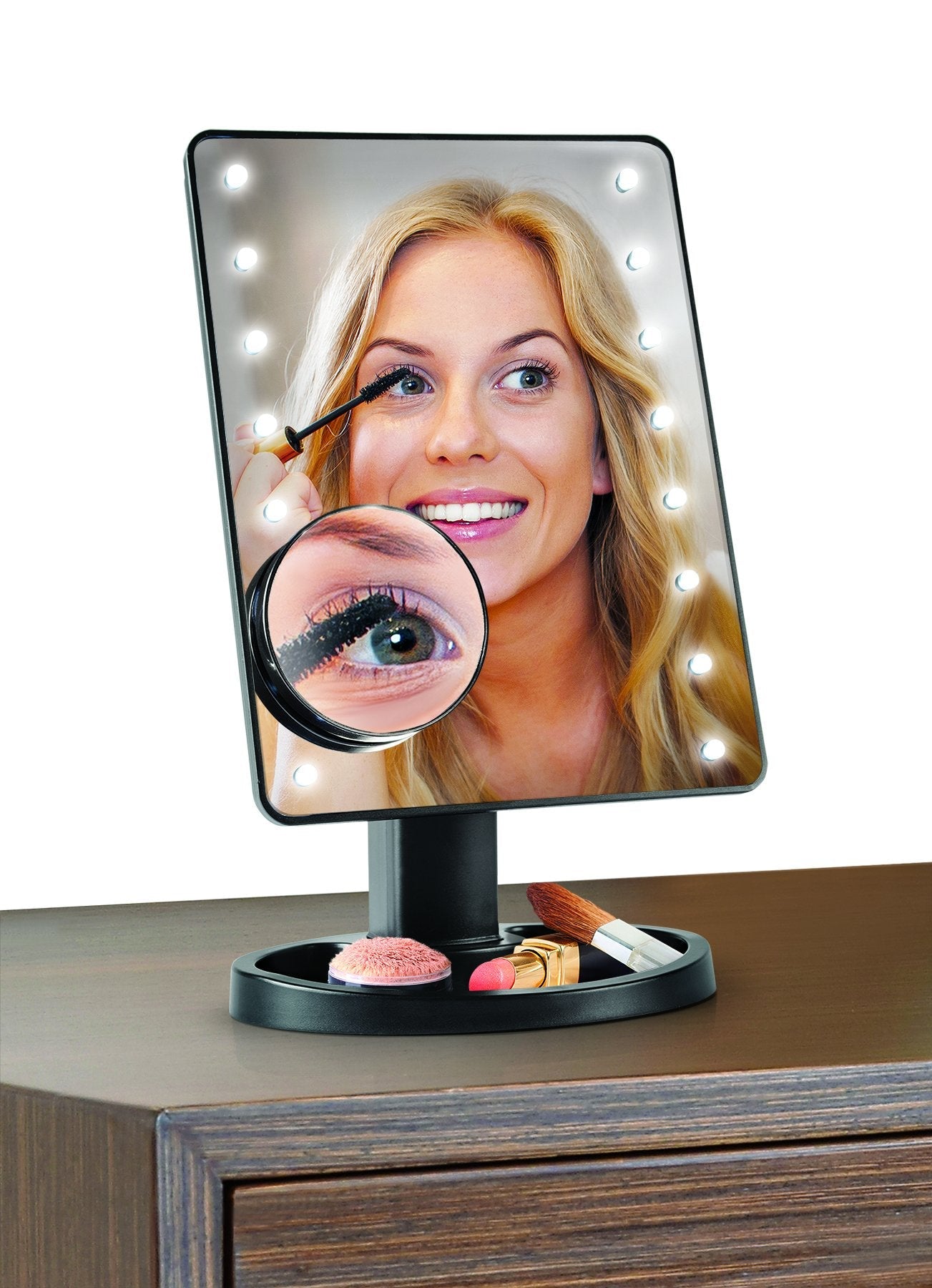 IdeaWorks Light-Up Mirror-Large Mirror with 16 LED Lights for Make-Up, Tweezing, & Other Facial Applications-Rotating Mirror-Magnifier Option-Built-in Beauty & Personal Care IdeaWorks