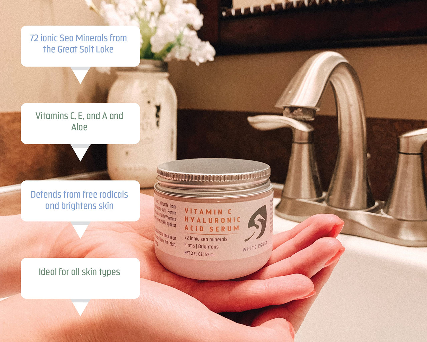 White Egret Vitamin C Hyaluronic Acid Cream, 2 Ounce Beauty & Personal Care White Egret