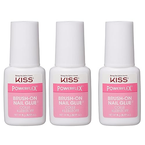 KISS PowerFlex Ultra-Hold Super Strength Instant Bond Flex Formula Brush-On Nail Glue, Application of Artificial Nails & Natural Nail Repair - 3-Pack Beauty & Personal Care KISS