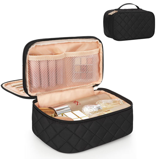 Relavel Travel Makeup Bag, Small Makeup Bag for Women, Makeup Organizer Pouch, Compact Cosmetic Bag, Double-layer Makeup Bag with Brush Holder Beauty and Personal Care Relavel Default Title