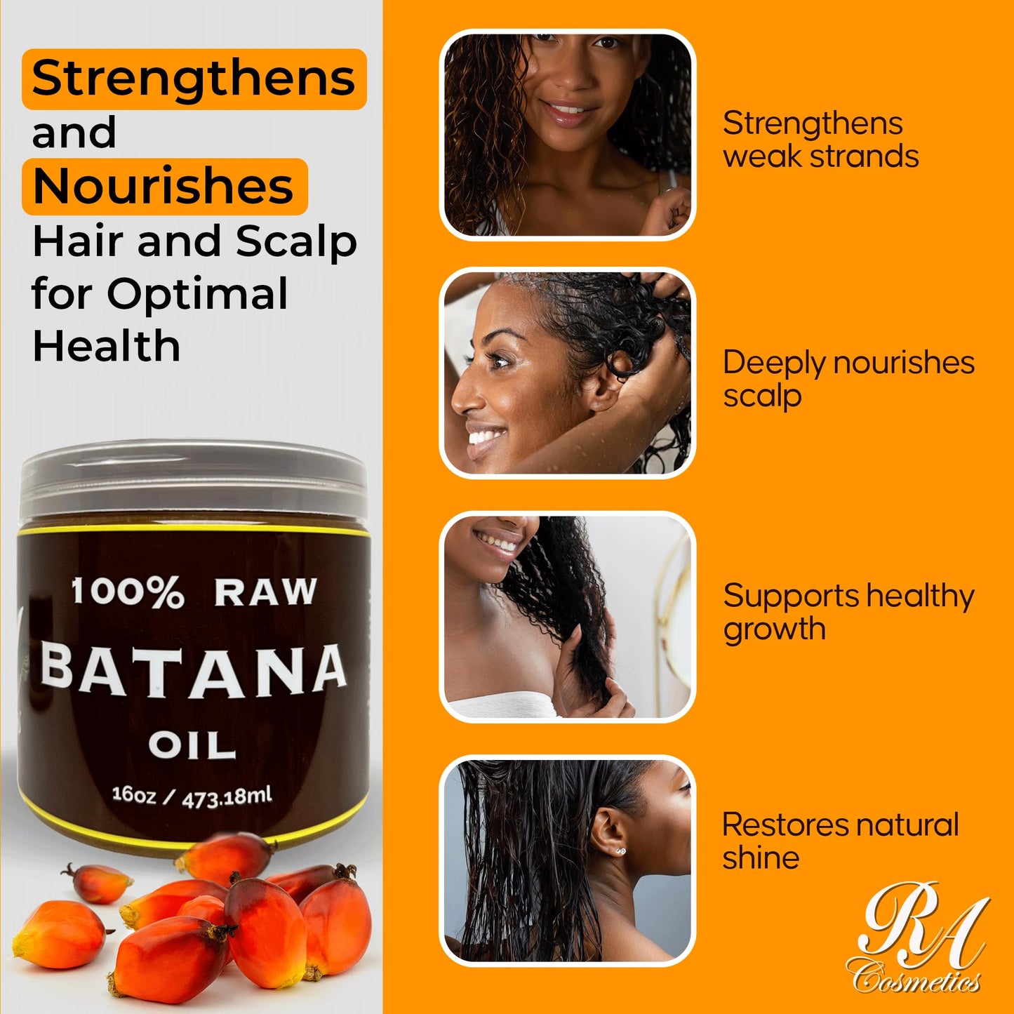 RA COSMETICS 100% Natural Unrefined Batana Hair Oil for Healthy Hair, 16 oz | Dr Sebi Batana Oil Hair Moisturizer for Damaged Hair Repair Beauty & Personal Care RA COSMETICS