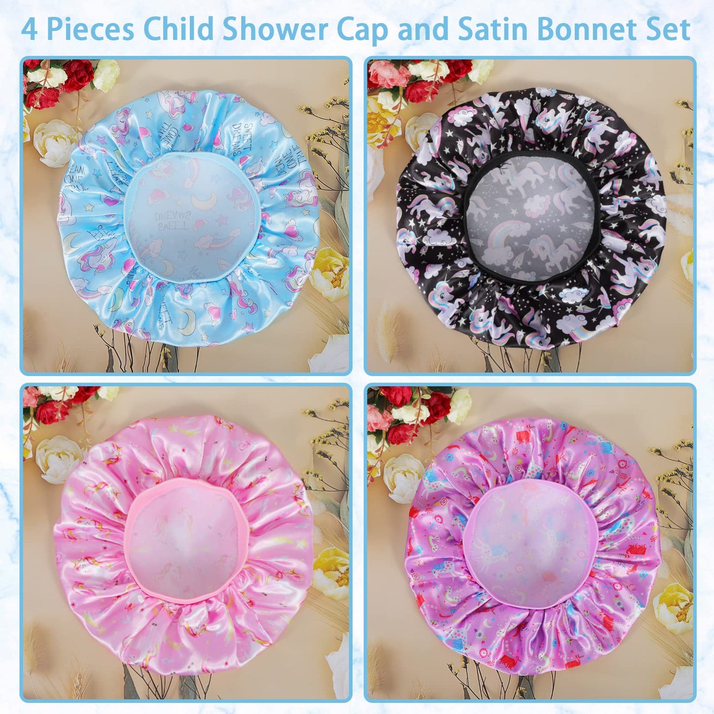 4 PCS Kids Satin Bonnet Child Sleeping Cap,Soft Silk Bonnet Elastic Wide Band,Breathable Baby Bonnets Night Sleep Caps,Colorful Night Hats for Girls Beauty & Personal Care COCPOK